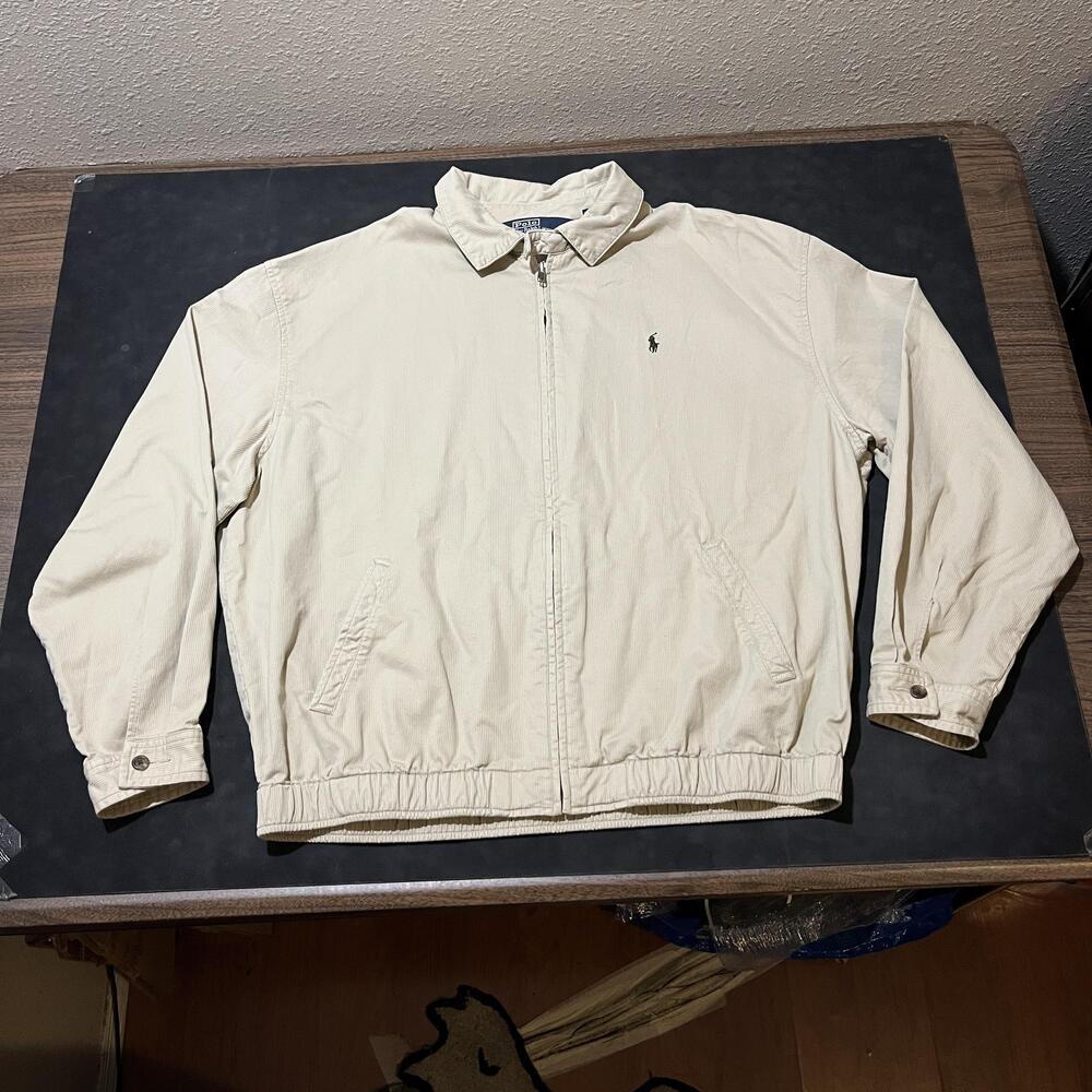 Vintage Polo Ralph Lauren Corduroy Harrington Jacket XL Brown Zip Up Bomber Coat